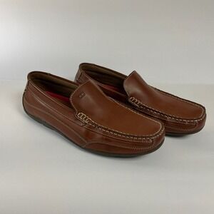 Tommy Hilfiger Mens Brown Leather Loafers Casual Comfort Slip On‎ Shoes